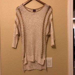 2B BY BEBE HIGH LOW GOLD SEQUIN SWEATER SIZE XS, EUC